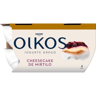 Oikos Iogurte Grego Cheesecake de Mirtilo pack 4 unidades embalagem 110 g