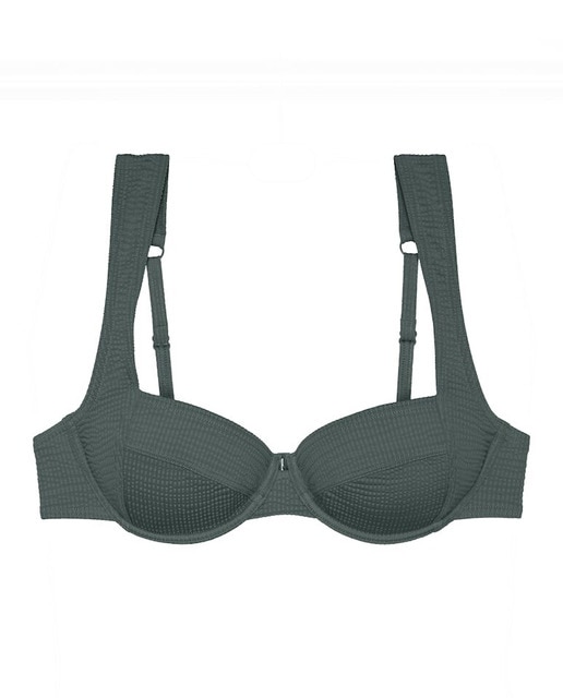 Sujetador de bikini con aro estilo balconette, tirantes ajustables y tejido seersucker reciclado.
