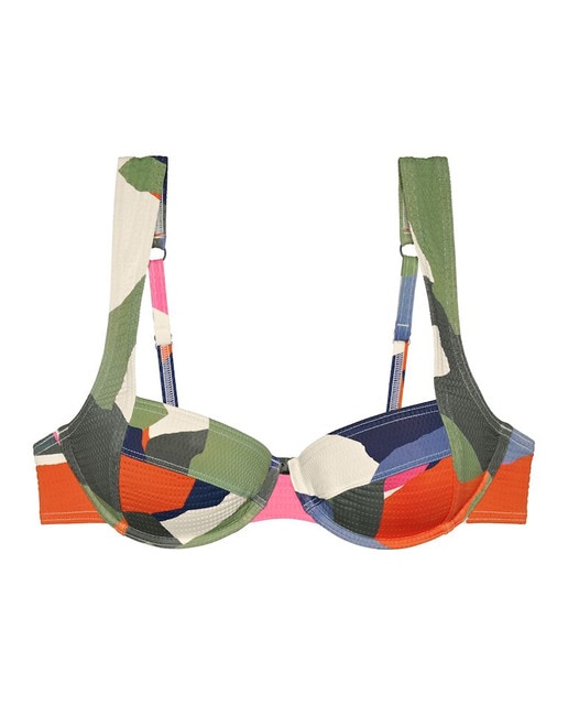 Sujetador de bikini con aro estilo balconette, tirantes ajustables y tejido seersucker reciclado.