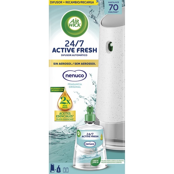 Automatischer Diffuser-Lufterfrischer  Active Fresh Nenuco 24/7 ohne Aerosol Apparat + Nachfüllpackung mit ätherischen Ölen