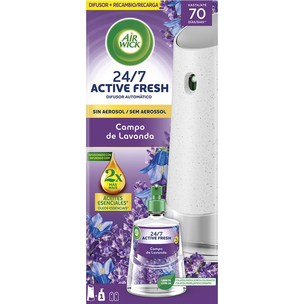 Automatischer Lufterfrischer Diffuser Active Fresh Lavendelfeld 24/7 ohne Aerosol Apparat + Nachfüllpackung
