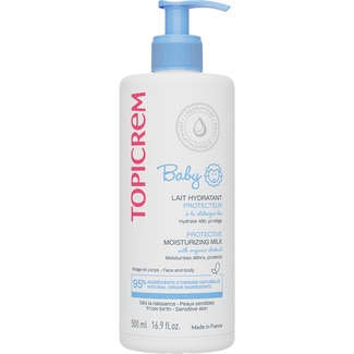 TOPICREM Baby moisturising protective milk 48 h with hints of orange blossom and a light texture doser 500 ml protects and calms skin from birth