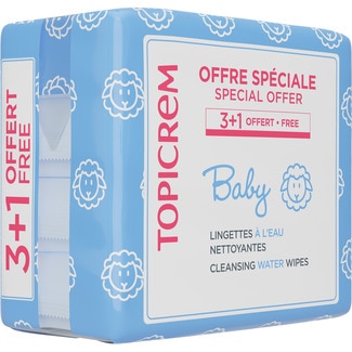 TOPICREM Fragrance-free water-based baby wipes 4-pack packet 60 units calm and refresh baby skin