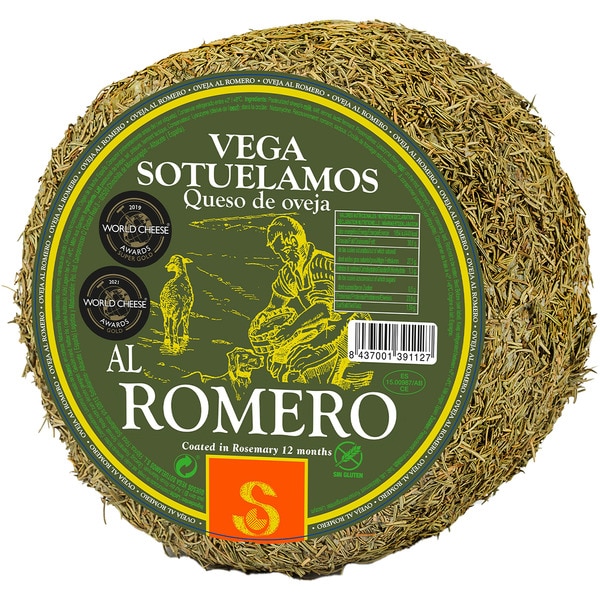 Alter gereifter Schafskäse mit Rosmarin aus pasteurisierter Milch ungefähres Gewicht Stück 3,3 kg 10 bis 12 Monate Reifung