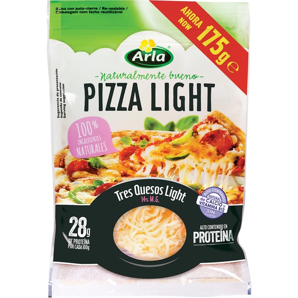 light grated cow's cheese for pizza bag 175 g made with pasteurised milk