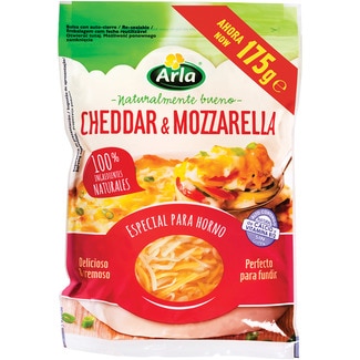 ARLA queso rallado cheddar & mozzarella de vaca especial para horno envase 175 g elaborado con leche pasteurizada