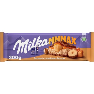 MILKA MMMAX Milchschokolade, Karamell und ganze Haselnüsse Tafel 300 g