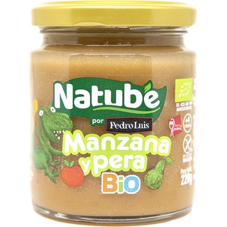 NATUBE BIO jar of organic apple and pear gluten-free ages 4+ months container 220 g
