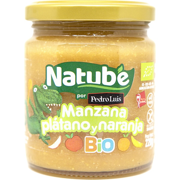 jar of organic apple, banana and orange gluten-free ages 4+ months container 220 g