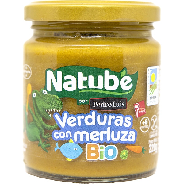 jar of gluten-free organic vegetables with hake from 6 months container 220 g