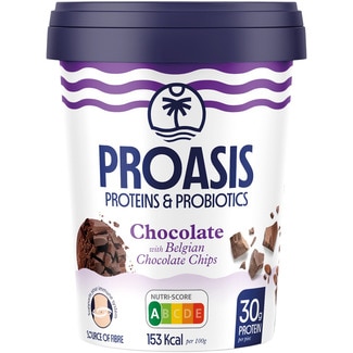 PROASIS helado proteico y con probióticos de chocolate con chips de chocolate belga tarrina 375 g