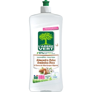 L'ARBRE VERT lavavajillas a mano diluido hipoalergénico ideal para pieles sensibles sin colorantes botella 750 ml almendra dulce y flores de albaricoque