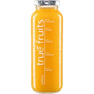 TRUE FRUITS smothie amarillo botella 250 ml maracuyá, mango, plátano, manzana y naranja