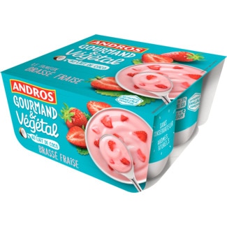 Andros Gourmand & Végétal Sobremesa de Leite de Coco e Morango Pack 4 embalagem 100 g