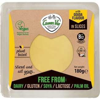 GREEN VIE lonchas veganas a base de aceite de coco sabor gouda sin gluten y sin lactosa envase 180 g