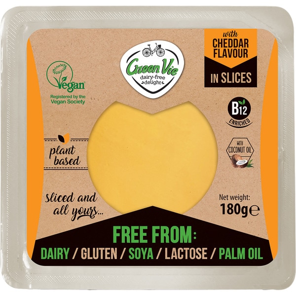 vegane Scheiben aus Kokosnussöl mit Cheddar-Geschmack, glutenfrei und laktosefrei Behälter 180 g