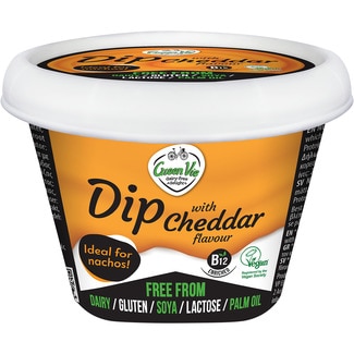 GREEN VIE dip vegano sabor a queso cheddar sin gluten y sin lactosa ideal para nachos tarrina 200 g