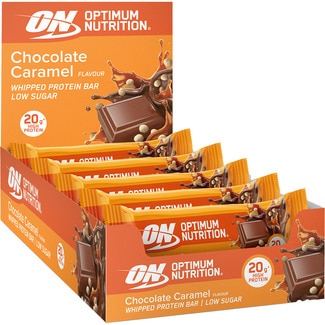 On barrita de proteínas sabor chocolate y caramelo unidad 60 g - Optimum Nutrition
