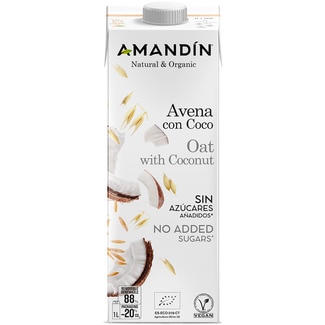 AMANDIN bebida de avena con coco ecológica, sin azúcares añadidos y vegana envase 1 l