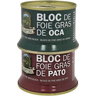MARTIKO lote con 1 bloc de foie de pato lata 130 g + 1 bloc de foie de oca lata 130 g