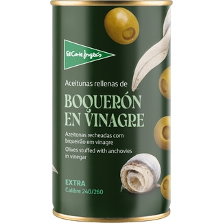 EL CORTE INGLES aceitunas rellenas de boquerón en vinagre lata 150 g neto escurrido