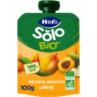 HERO SOLO bolsita de manzana, melocotón y mango ecológica desde 4 meses 100 g