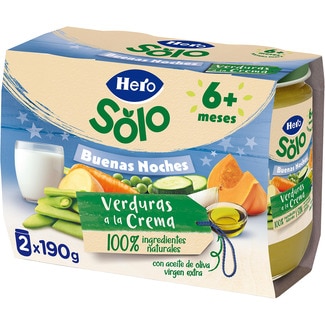 HERO BABY Buenas Noches tarrito de verduras a la crema sin gluten desde 6 meses pack 2 envase 190 g