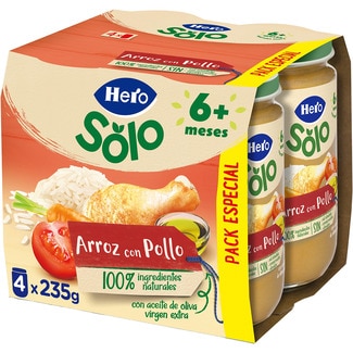 HERO BABY tarritos de arroz con pollo sin gluten desde 6 meses pack 4 envases 235 g