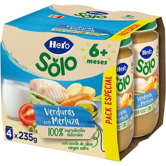 HERO BABY tarritos de verduritas con merluza desde 6 meses pack 4 envases 235 g
