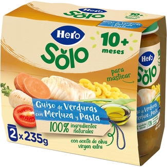 HERO SOLO jars of vegetable stew with hake and pasta for chewing ages 10+ months 2-pack containers 235 g