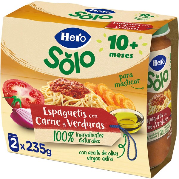 Gläschen mit Spaghetti, Fleisch und Gemüse zum Kauen ab dem 10. Monat 2er-Pack Verpackungen 235 g