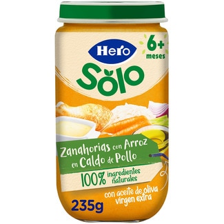 HERO BABY tarrito de zanahorias con arroz en caldito de pollo sin gluten desde 6 meses envase 235 g
