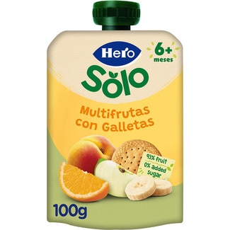 HERO SOLO bolsita de multifrutas con galletas sin azúcares añadidos desde 6 meses 100 g