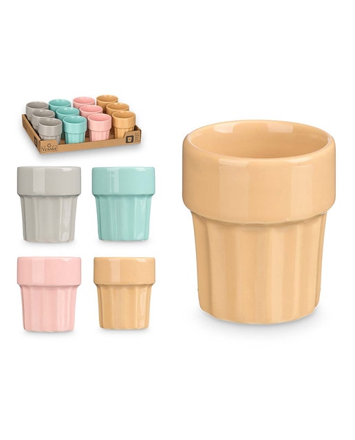 Set de 12 vasos de porcelana para el café. Surtido 4 colores. 90ml de capacidad.