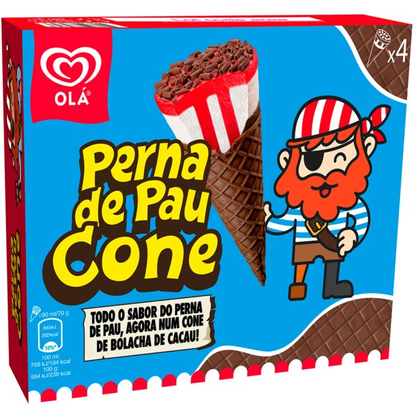 Gelado Perna de Pau Cone 4 unidades embalagem 360 ml