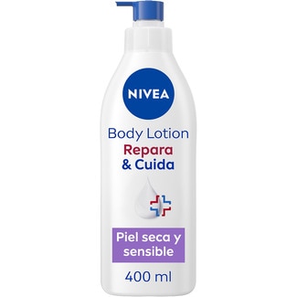 NIVEA loción corporal Repara y Cuida para piel seca y sensible 72h hidratación Dosierspender 400 ml calma inmediatamente la piel irritada