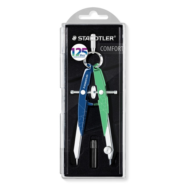 Estuche compás STAEDTLER Mars 120 aniversario azul-verde.