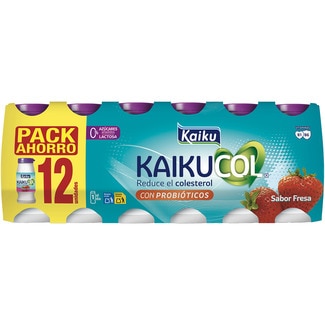KAIKU Kaikucol fresa reduce el colesterol con probióticos 0% sin azúcares añadidos pack 12 unidades 65 ml sin lactosa