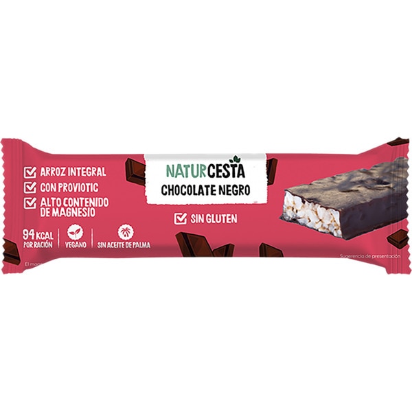 Wholegrain dark chocolate rice bar with probiotics and magnesium, gluten-free and vegan each 18 g