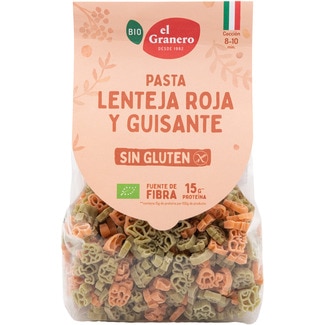 EL GRANERO Bio pasta de lenteja roja y guisantes sin gluten con forma de animales envase 250 g