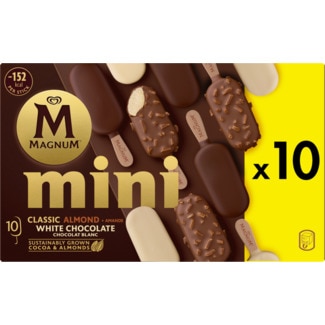 Magnum Mini Gelados de Chocolate Classic, Amêndoa e Branco Pack 10 unidades embalagem 550 ml