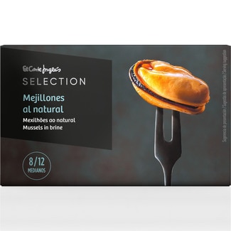 EL CORTE INGLES SELECTION mejillones al natural medianos 8-12 piezas lata 69 g neto escurrido