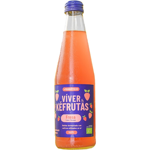 Kefrutas organic probiotic drink fermented with cultures used in kefir bottle 330 ml strawberry flavour