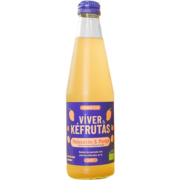 Kefrutas mit Kefirkulturen fermentiertes Probiotika-Bio-Getränk Flasche 300 ml Pfirsich- & Mangogeschmack