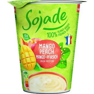 SOJADE Ökologisches Soja-Dessert Mango- und Pfirsichgeschmack gluten- und laktosefrei Behälter 400 g