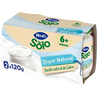 HERO SOLO yogur natural sin gluten desde 6 meses pack 2 tarritos 120 g