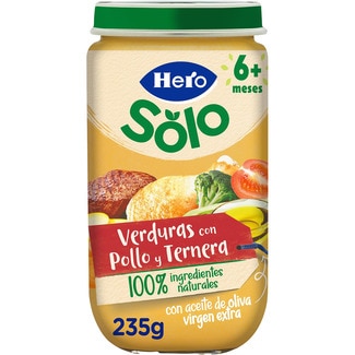 HERO SOLO tarrito de verduritas con pollo y ternera sin gluten desde 6 meses envase 235 g