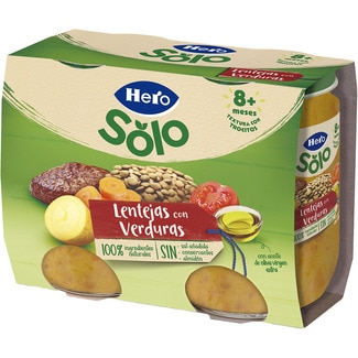 HERO SOLO jars of gluten-free lentils with vegetables and chunks ages 8+ months 2-pack container 190 g