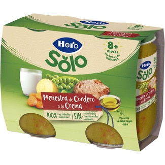 HERO SOLO jars of lamb with cream and mixed vegetables with chunks gluten-free ages 8+ months 2-pack containers 190 g