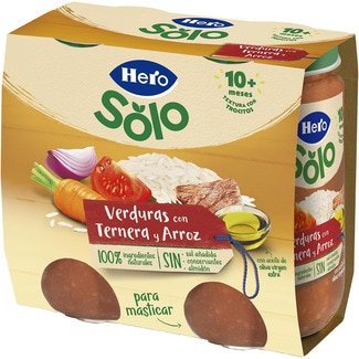 HERO SOLO Gläschen Gemüse mit Rind und Reis mit Stückchen ab 10 Monaten 2er-Pack Verpackungen 235 g